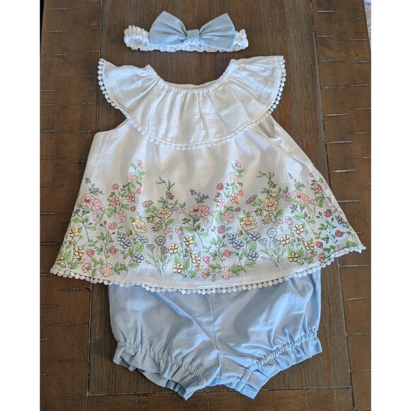 Little Me Baby Girl Size 6M NWOT Spring Floral 3 Piece Tank Shorts Bow Outfit - Picture 2 of 4